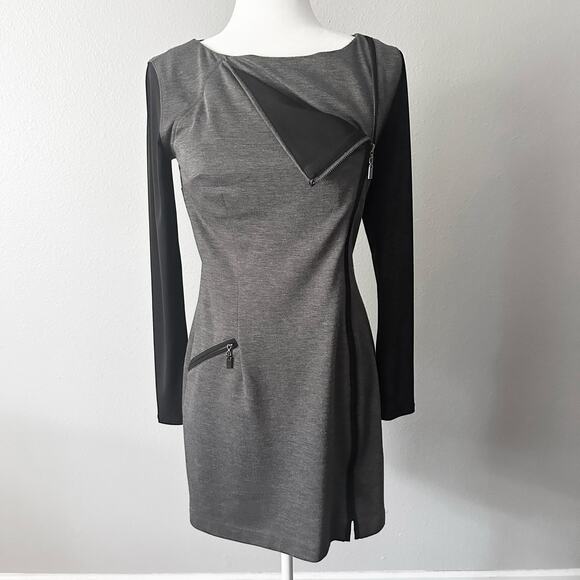 Laundry by Shelli Segal Dresses & Skirts - Laundry by Shelli Segal Long Sleeve Moto Mini Dress Women’s Size 6 gray black
